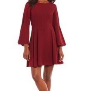 H By Halston Bell‎ Sleeve Dress Burgundy Red Size 12